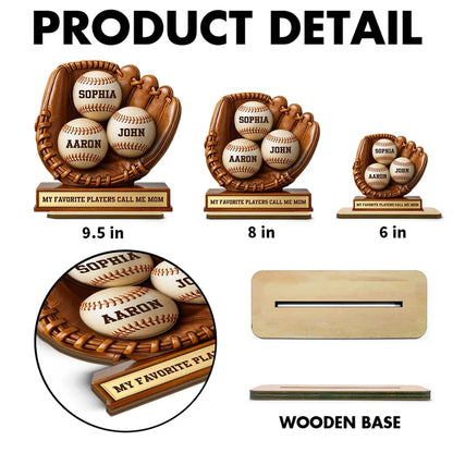 Personalized Baseball Mom 2-Layer Wooden Plaque with Glove & Baseballs - Unique Gift for Mom, Proud Sports Keepsake