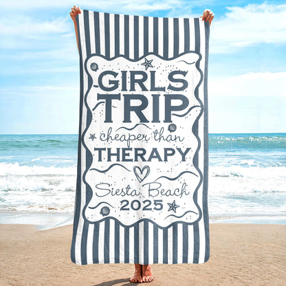 Personalized Girls Trip Beach Towel, Custom Besties Trip Design for Beach Days, Unique Colorful Gift for Friends