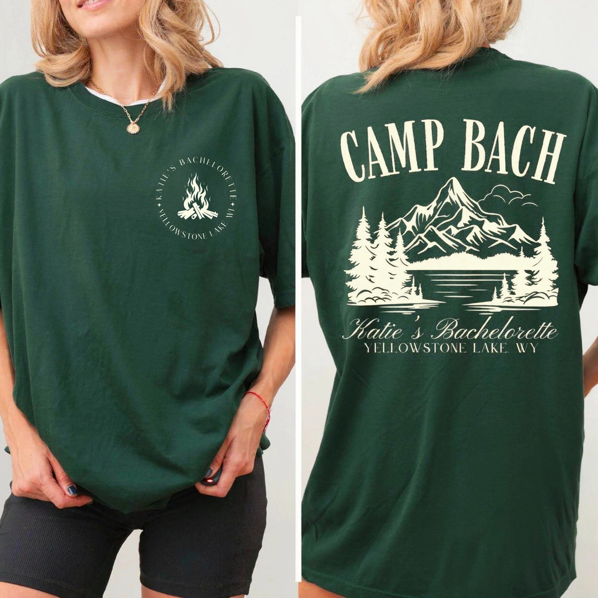 Dual Print Classic Tee For Bachelorette Weekend, Sage Green Camp Shirt, Creative Gift For Bride Crew Memories