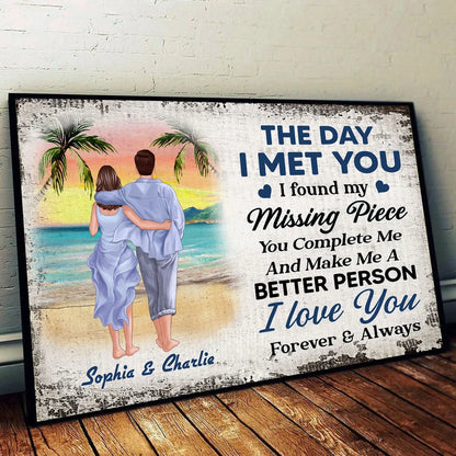 Personalized Beach Couple Poster or Canvas - "The Day I Met You" Romantic Keepsake Gift, Perfect for Couples