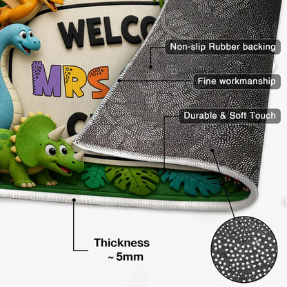 Personalized Standard Doormat with Safari Dinosaurs, Unique Teacher Gift for Classroom Entry