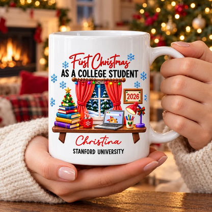 First Christmas as a College Student Mug, Personalized Heartwarming Keepsake, Creative Gift for Student