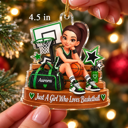 Basketball Girl Acrylic Ornament, Personalized Sitting Courtside Design, Creative Pride Gift for Granddaughter