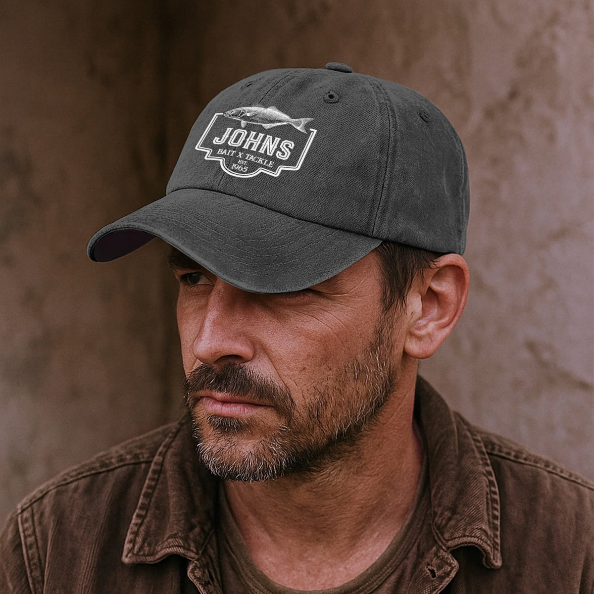 Personalized Washed Denim Baseball Cap with Vintage Fish Logo, Casual Outdoor Wear, Unique Gift for Fishing Lovers