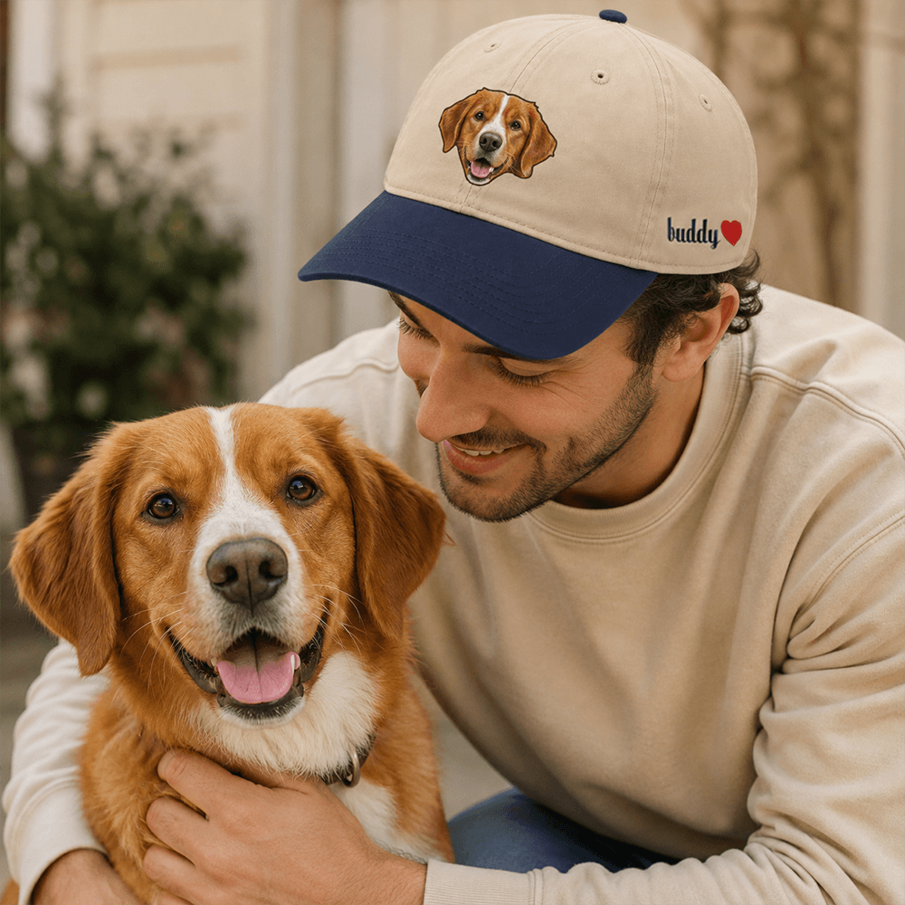 Personalized Pet Photo Embroidered Color Block Baseball Cap, Custom Name Hat, Unique Gift for Dog & Cat Lovers