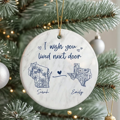Ceramic Ornament with State Map Friendship Design, Clear Smooth Finish, Perfect Keepsake and Surprise Gift