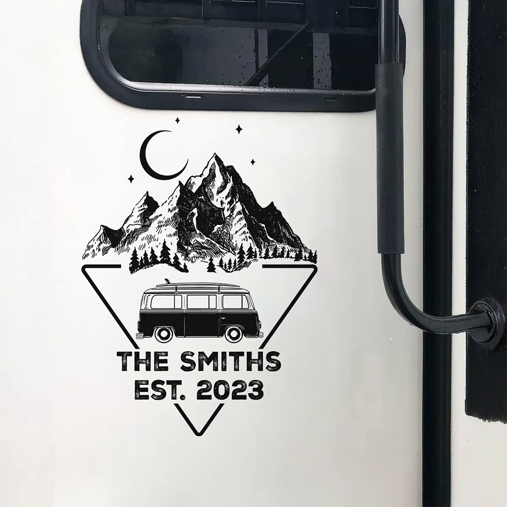 Personalized RV Sticker Decal, Mountain Adventure Keepsake, Creative Gift for Camping Lovers
