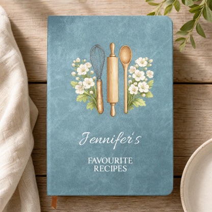 Personalized Recipe Journal with Birth Flowers and Cooking Utensils, Custom Name Gift for Home Cooks