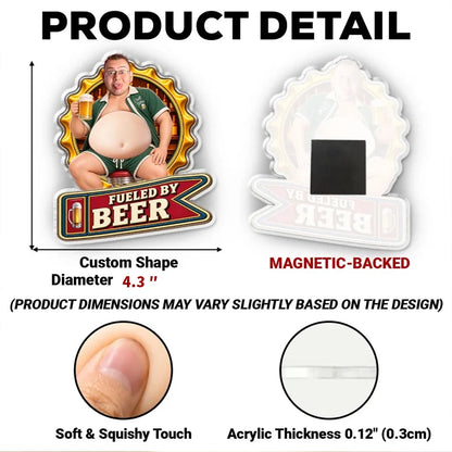 Personalized Silicone Belly Acrylic Magnet, Man Holding Beer in Retro Bar Art, Unique Gift for Beer Lovers