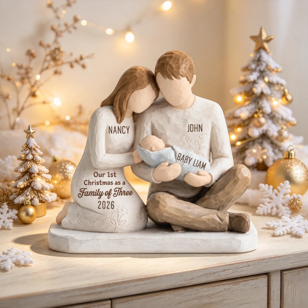 Personalized Our First Christmas as a Family of Three Wooden Plaque with Custom Names & Year, New Parents Keepsake Gift