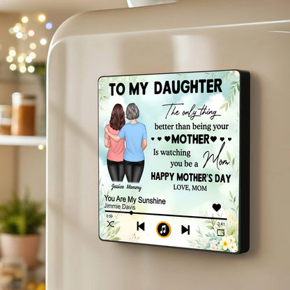 Personalized Acrylic Music Magnet To My Daughter Back Hug Floral Fridge Decor Unique Mother's Day Gift