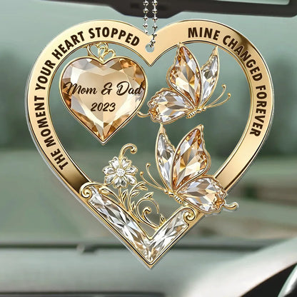 The Moment My Heart Changed Forever Acrylic Car Hanger, Heart Butterfly Memorial Mirror Charm, Unique Gift