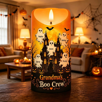 Personalized Flameless LED Candle, Grandma's Boo Crew Haunted House, Unique Creative Gift for Grandma