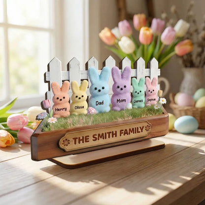 Personalized Easter Bunny Family 2-Layer Wooden Plaque, Pastel Spring Shelf Decor, Unique Gift For Family