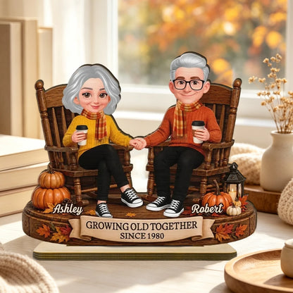 Personalized 2-Layer Wooden Plaque, Older Couple Holding Hands in Autumn, Unique Gift for Couples