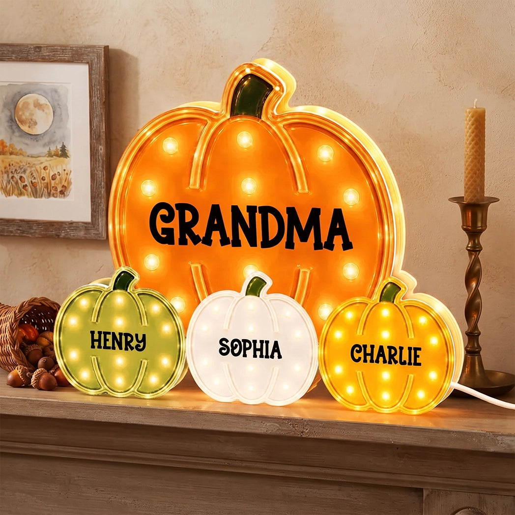Grandma Pumpkin Acrylic Light Box, Personalized Family Keepsake, Creative Gift with a Cozy Glow