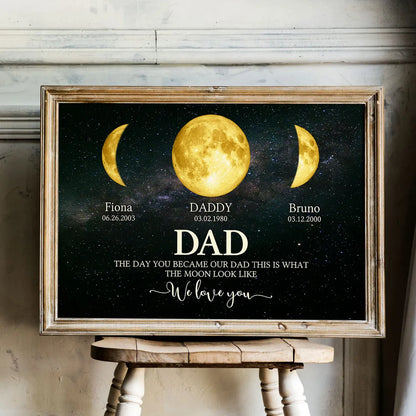 Personalized Moon Phase Dad Poster, Custom Family Keepsake Wall Art, Unique Gift for Dad with Starry Night Vibe