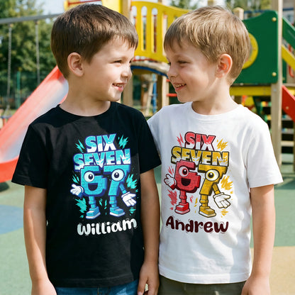 Classic Tee Six Seven Gamer Cartoon Graphic for Kids Bedroom Vibes, Funny Playful Style, Unique Gift for Boys