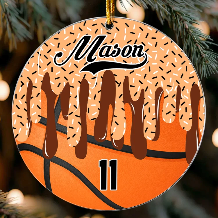 Personalized Acrylic Ornament, Ice Cream Drip Sports Design on a Lit Christmas Tree, Unique Gift for Young Athletes