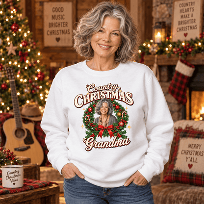 Personalized Retro Christmas Sweatshirt, Holly Jolly Woman in Wreath, Unique Gift for Her
