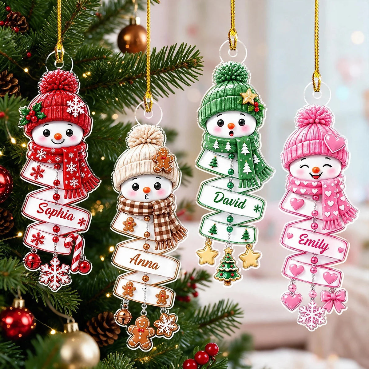 Personalized Acrylic Ornament, Cheerful Snowman in Festive Colors, Creative Christmas Gift for Kids