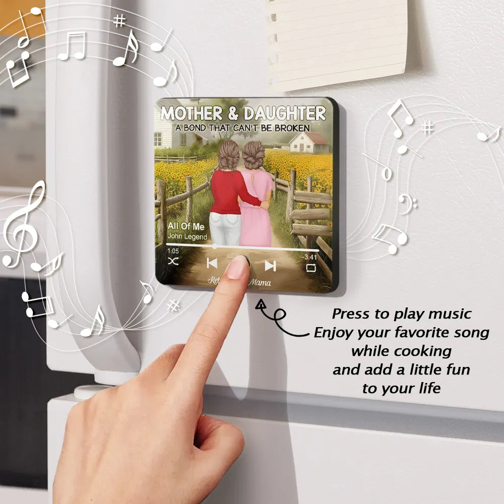 A Bond That Can't Be Broken – Personalized Music Magnet with Sunflower Scene – Perfect for Mother-Daughter Gifts