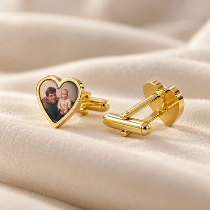 Personalized Heart-Shaped Photo Cufflinks, Meaningful Keepsake Gift for Dad, Husband or Partner