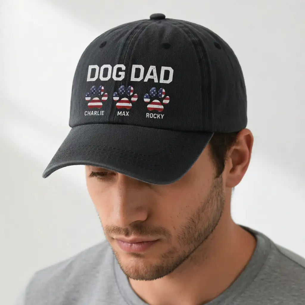 Personalized Dog Dad Classic Tee with Flag Paw Prints, Unique Creative Gift for Pet Owners Holding Leashes