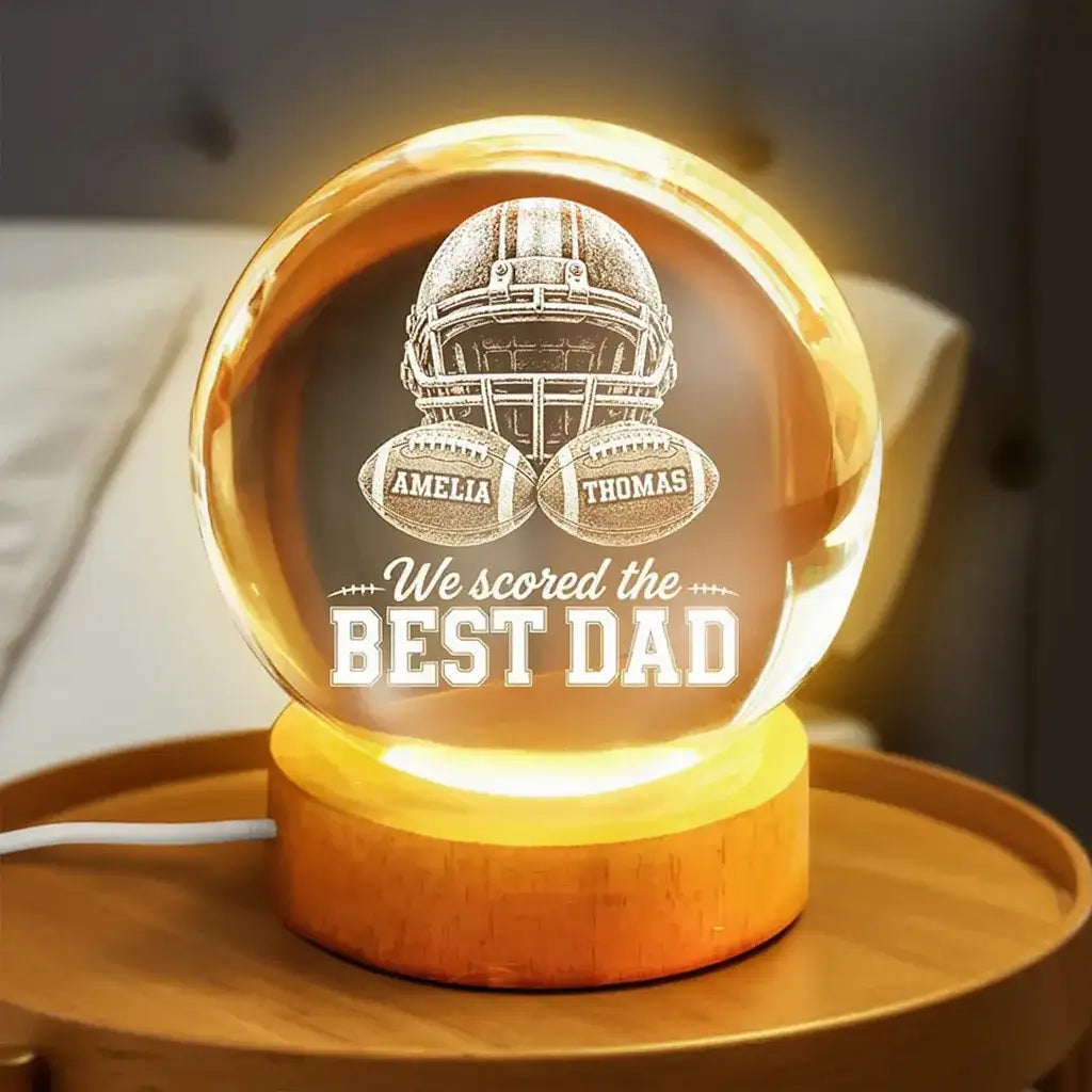 Personalized American Football Globe Lamp for Dad, Unique Father's Day Gift with Warm Game Night Glow
