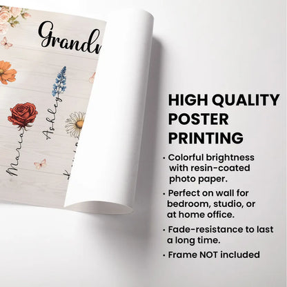 “Grandma’s Garden” Creative Gift: A Cherished Scene of Grandma Counting Each Flower of Her Grandchildren’s Love – Perfect for Mothers & Grandmothers in Poster or Canvas