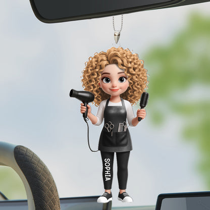 Personalized Acrylic Car Hanger, Cute Hair Stylist Salon Decor, Unique Creative Gift for Hairdresser