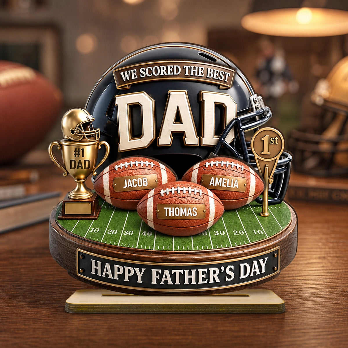 We Scored The Best Dad 2-Layer Wooden Plaque, Football Keepsake for Father's Day, Creative Gift