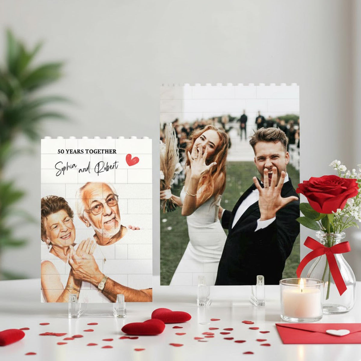 PVC Building Brick Puzzle Personalized Couple Photo with Heart Accent, Sweet Together-Time Display, Creative Gift for Boyfriend or Girlfriend