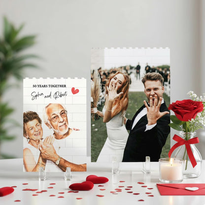 PVC Building Brick Puzzle Personalized Couple Photo with Heart Accent, Sweet Together-Time Display, Creative Gift for Boyfriend or Girlfriend
