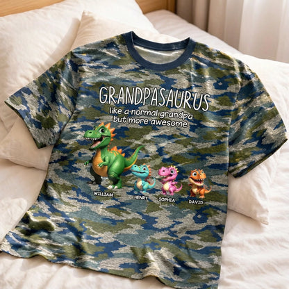 Personalized Printed Classic Tee, Grandpasaurus Camo Dinosaur Design, Unique Father's Day Gift for Grandpa