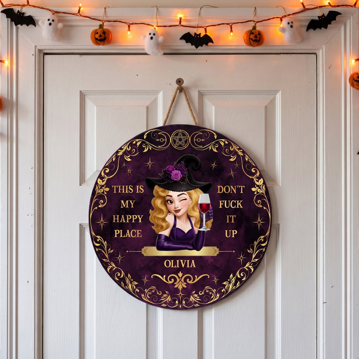 Custom Wooden Sign with Sassy Happy Place Quote, Witchy Decorative Accent, Creative Gift for Home