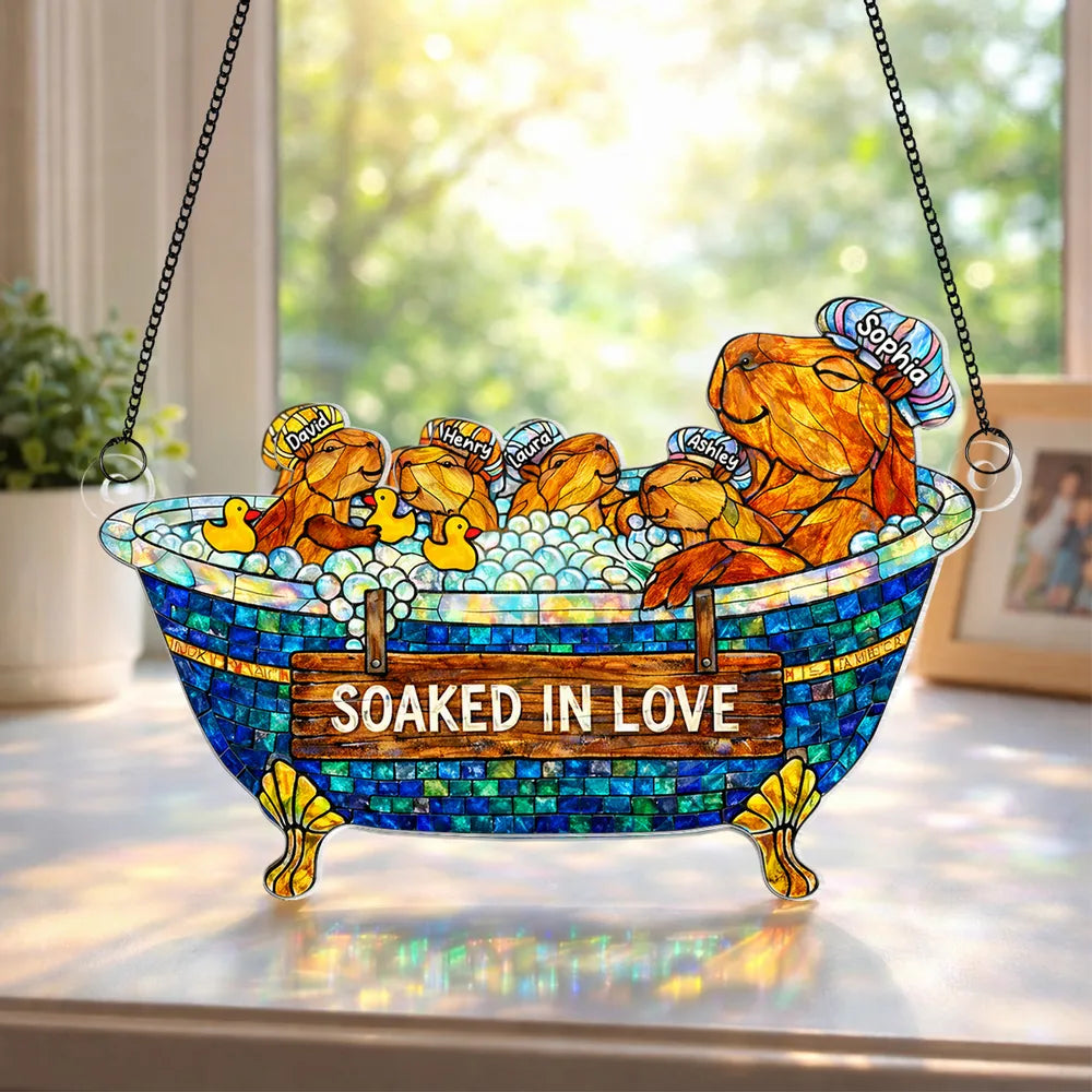 Acrylic Suncatcher Ornament With Cute Bathtub Critters Soaked In Love Sunlight Reflection Window Decor Thoughtful Gift For Mom