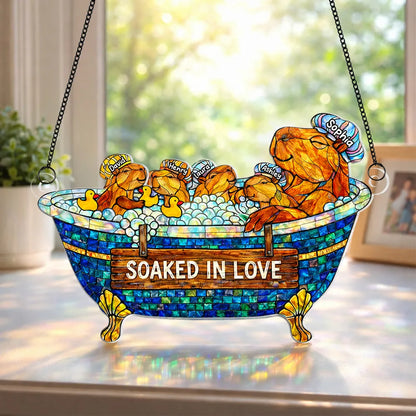 Acrylic Suncatcher Ornament With Cute Bathtub Critters Soaked In Love Sunlight Reflection Window Decor Thoughtful Gift For Mom