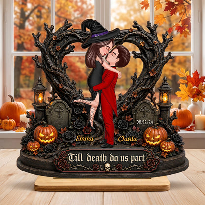 Personalized 2-Layer Wooden Plaque, Kissing Witch Couple Halloween Decor, Unique Gift for Couples