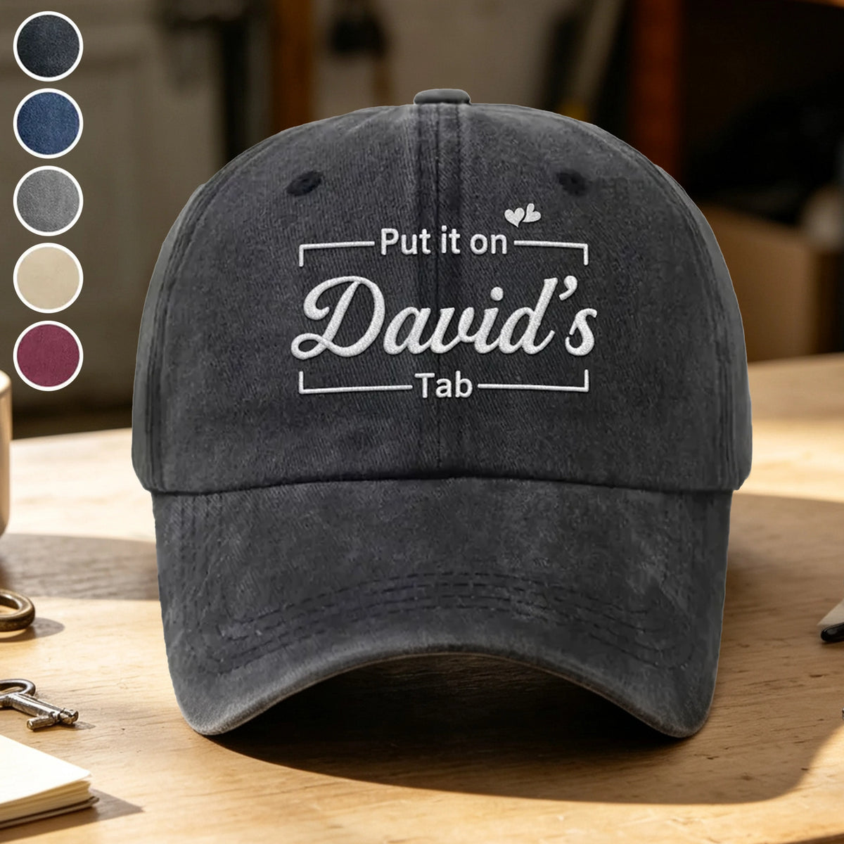 Personalized Washed Denim Baseball Cap, Put It On His Tab, Creative Gift for Dad or Husband
