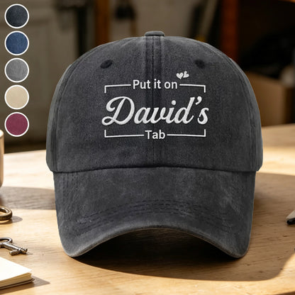 Personalized Washed Denim Baseball Cap, Put It On His Tab, Creative Gift for Dad or Husband