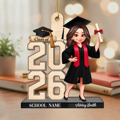 Personalized Graduation Girl Wooden Ornament, Standing Graduate With Diploma, Unique Gift for Daughter