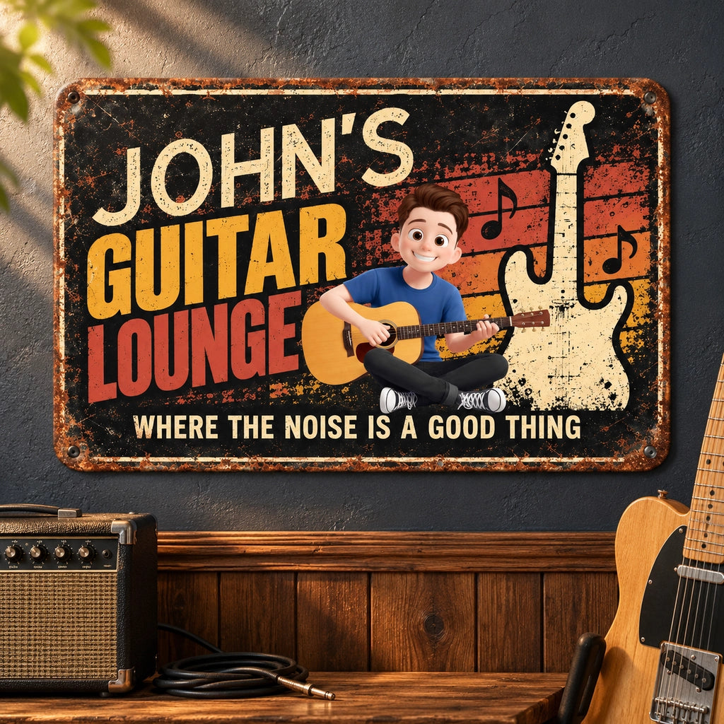Personalized Vintage Rock Guitar Sweatshirt, Custom Cartoon Guitarist Design, Retro Gift for Guitar Players & Music Lovers