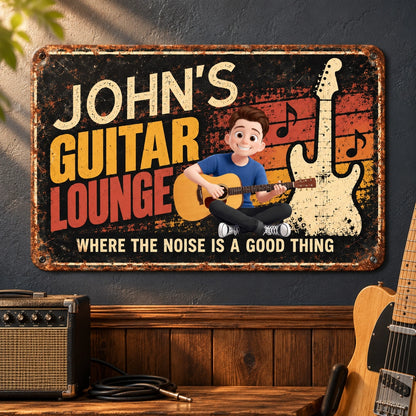 Personalized Vintage Rock Guitar Sweatshirt, Custom Cartoon Guitarist Design, Retro Gift for Guitar Players & Music Lovers