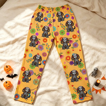 Personalized Men's Sweatpants with Floral Sugar Skull Dogs, Unique Gift for Dog Lovers