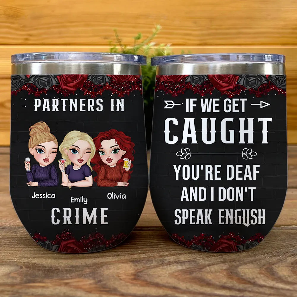 Personalized Partners In Crime Eggshell Cup, Funny Best Friends Cartoon Girls with Roses, Unique Gift for Your Ride-or-Die