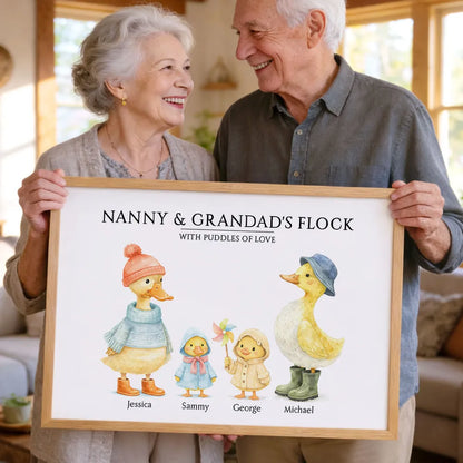 Personalized Grandparents Poster, Cute Watercolor Duck Family Wall Art, Unique Gift for Grandma & Grandpa, Warm Home Decor