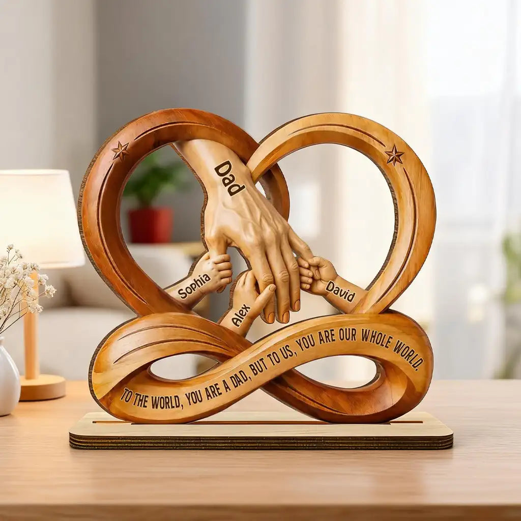 Personalized 2-Layer Wooden Plaque, Children Holding Dad's Hand, Warm Unique Gift for Dad