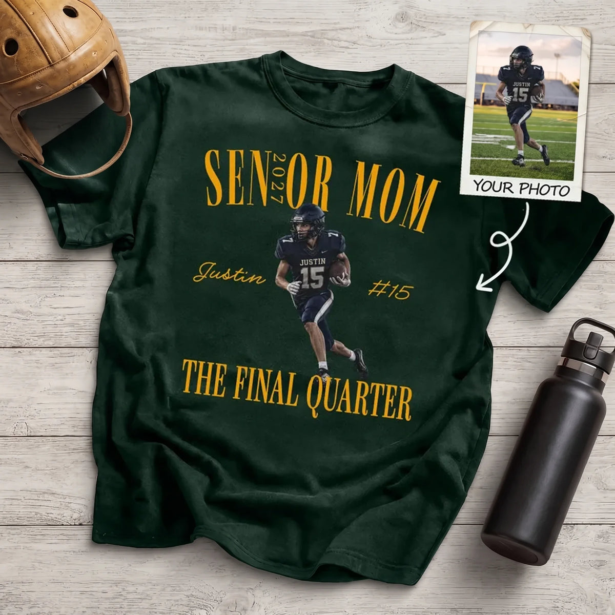 Senior Season Classic Tee, Personalized Running Football Player Keepsake, Creative Gift for Football Mom