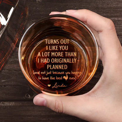 Double Sided Whiskey Glass Personalized for Your Favorite Guy - Sweet Funny Message on the Bottom, Unique Gift